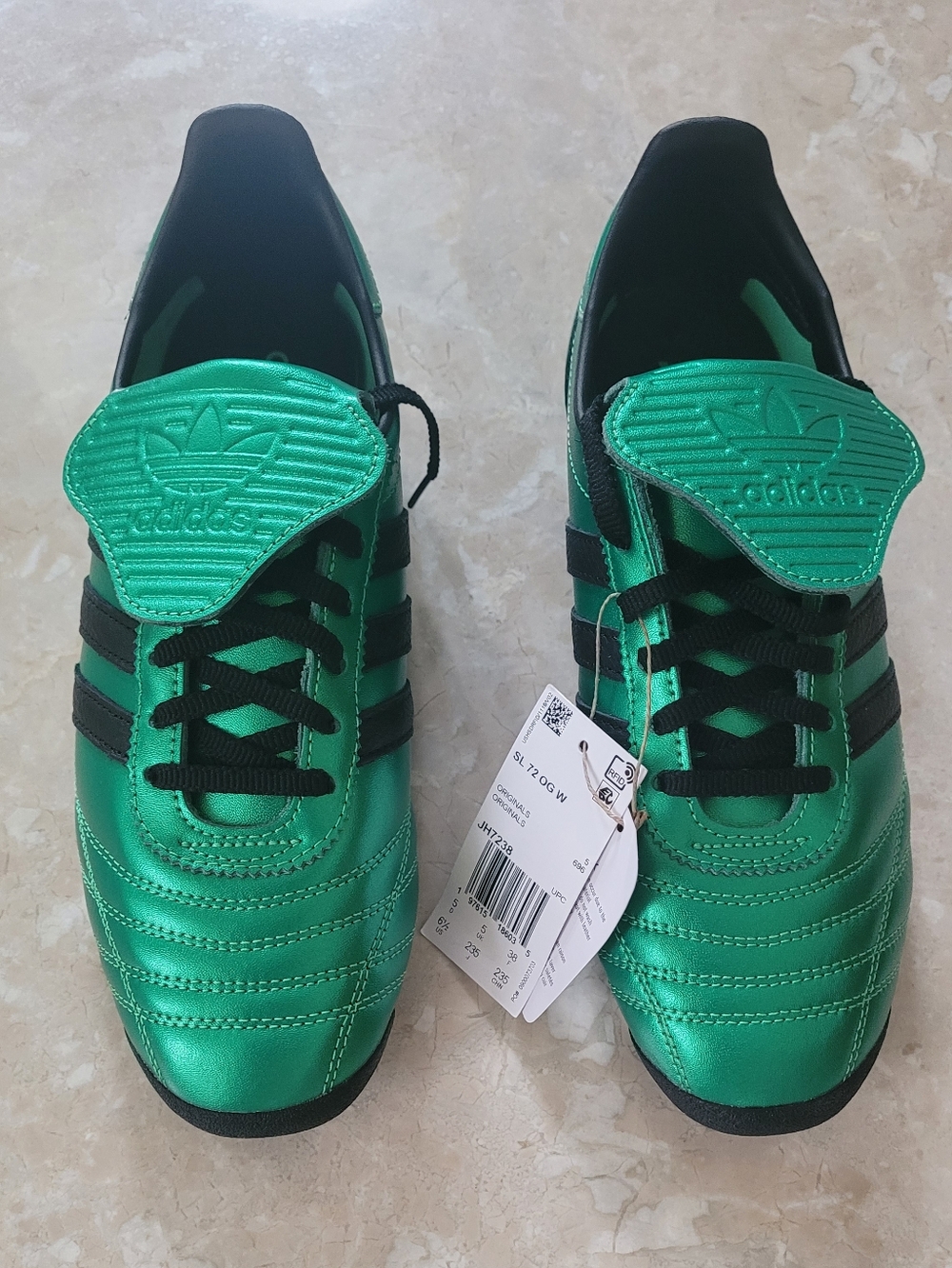 Adidas SL 72 OG W Metallic Green Sneakers with Black Stripes Sz 6.5 NWT